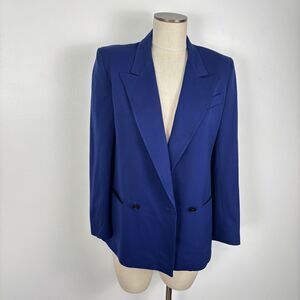 VTG Harve Benard Womens 6 Royal Blue Double Breasted Woolmark 100% Wool Blazer